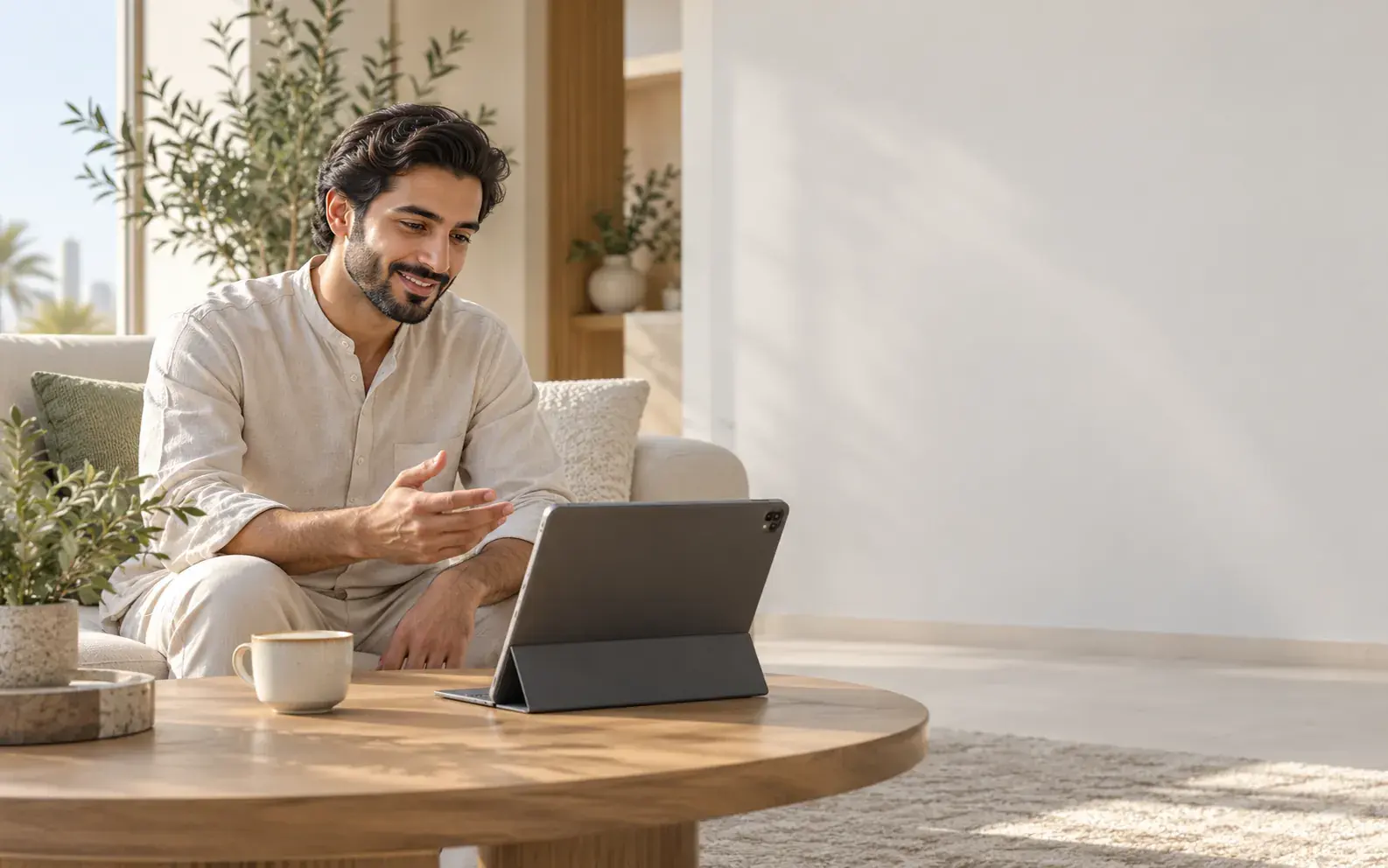 A man at home on a video call with his doctor
